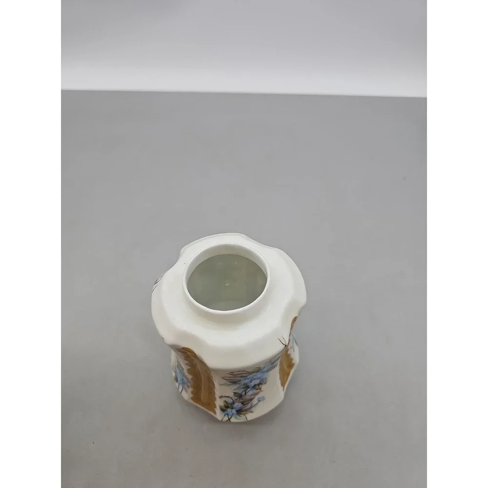 Vintage‎ Floral Gold Embossed Porcelain Tea Caddy Woth Lid Victorian Elegant
